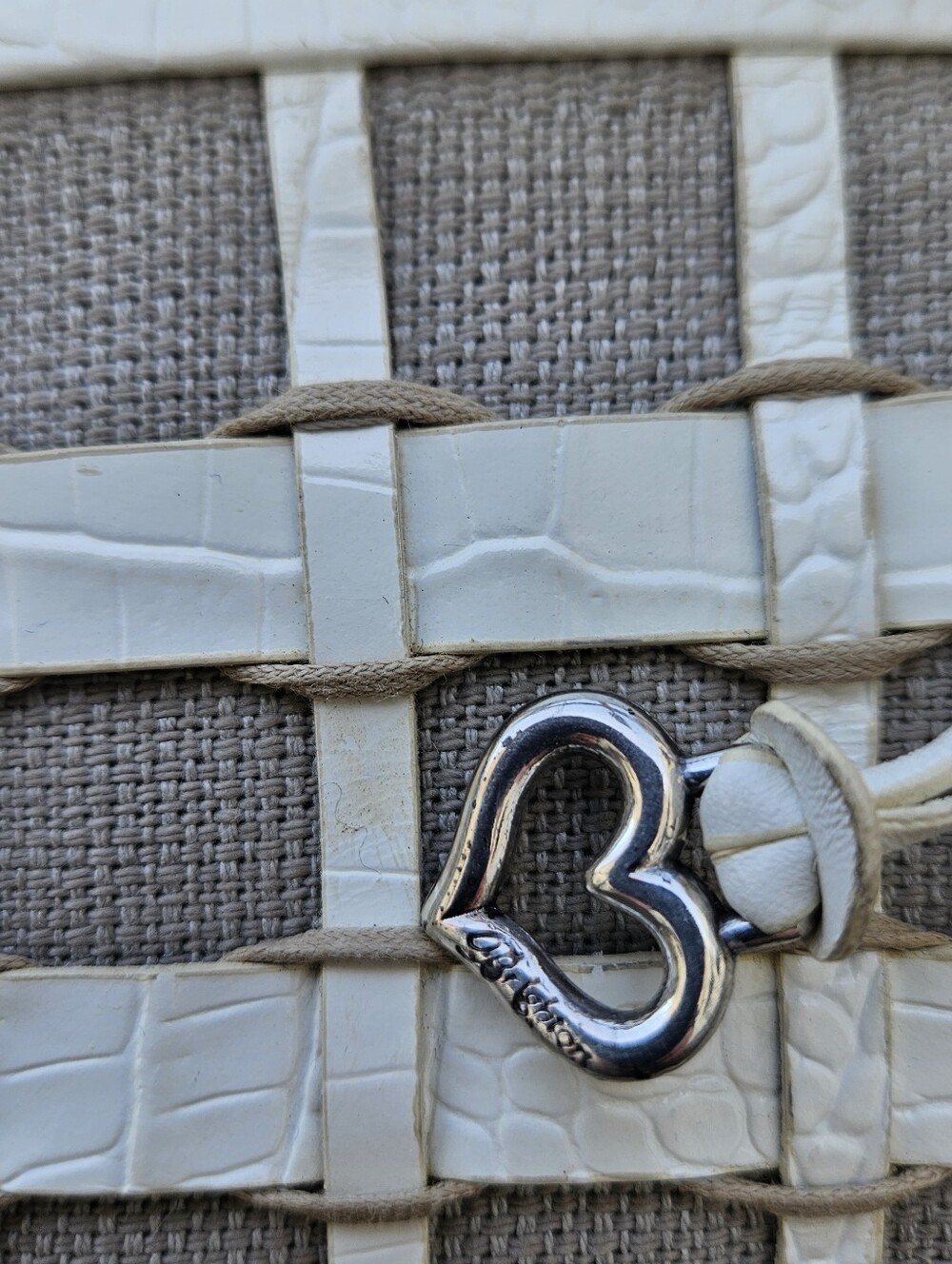 Brighton Woven Leather & Linen Kiss Lock Satchel  Mini Bag Cream /White Vintage - Picture 3 of 13